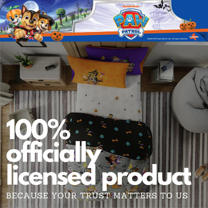 Parure de lit 5 pièces pour enfants Halloween Pat' Patrouille, ensemble de couette réversible et draps ultra-doux et confortables avec taie d'oreiller, lit simple, (produit sous licence officielle) par Franco