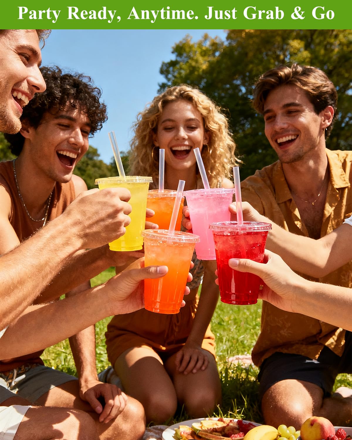 Goodluck 100 Pack 16oz Plastic Cups with Lids and Straws, Clear Disposable Iced Coffee Cups, Food Safe Cold Drink Cups for Bubble Tea, Smoothies & Shakes, BPA Free - Available at All In One Marketplace Canada