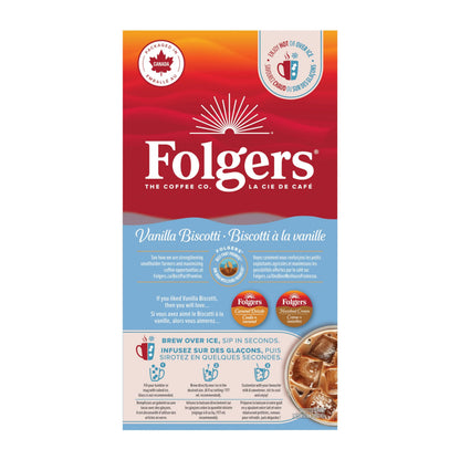 Folgers Vanilla Biscotti Flavoured Light Roast Coffee Pods, Single Serve One Cup Pods made with Arabica Beans for Hot or Iced Drinks, 30 Count (Pack of 1)