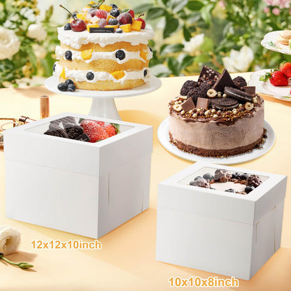 10 Pcs 12x12x10 10x10x8 Cake Boxes Set (5 Boxes & 5 Boards) with Windows Large in 2 Sizes Tall Bakery Boxes Disposable Carrier Take Out Container, Boxes in 2 Tier for Valentine's Day 🍁 All In One Marketplace Canada