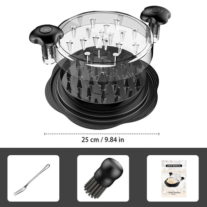 Chicken Shredder Tool Twist Large Chicken Breast Shredder with Brush&Fork, Visible Meat Shredder Machine, Strong Anti-Slip Strip, Ergonomic Handle, BPA Free, Suitable for Pork Beef Chicken (Black) - Available at All In One Marketplace Canada