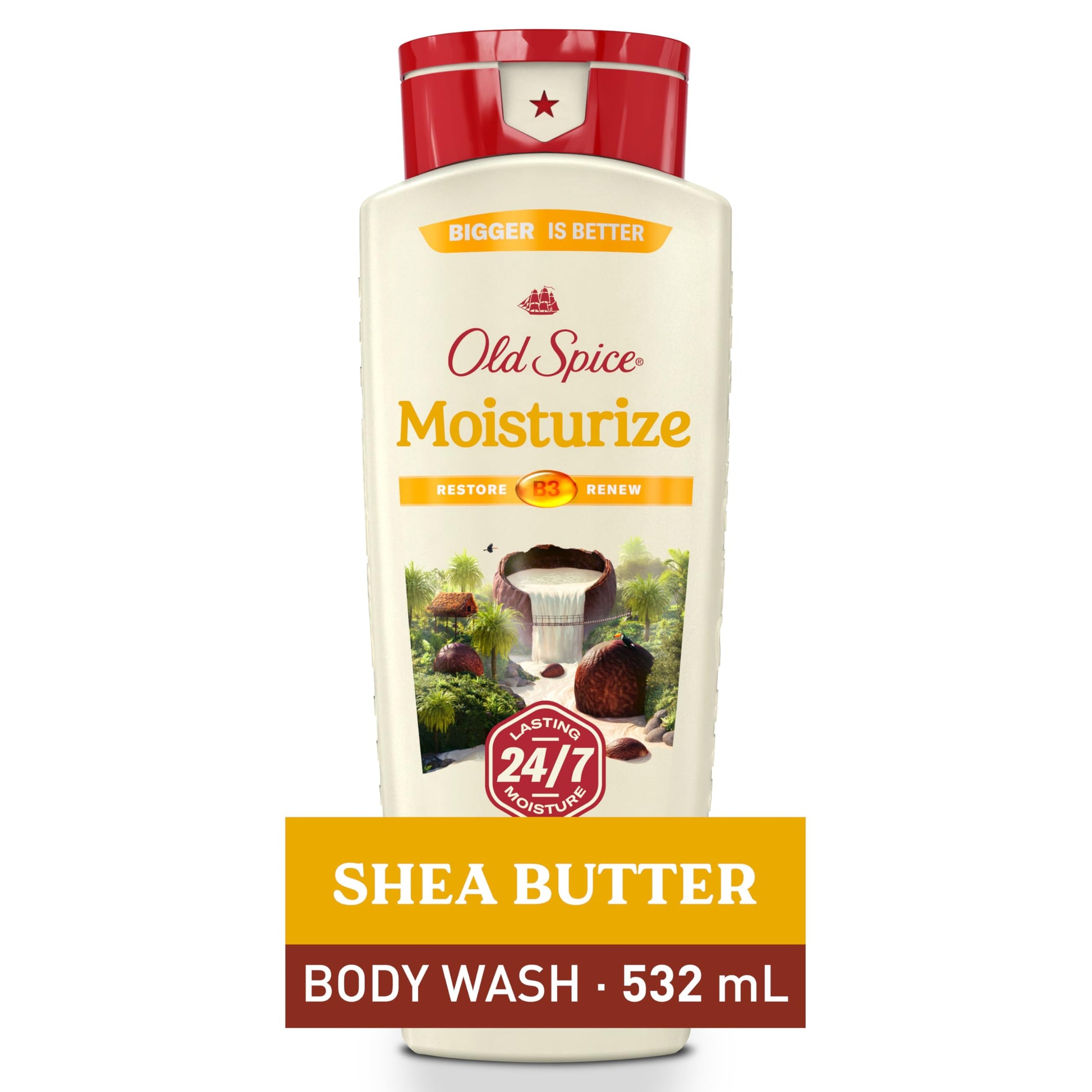 Old Spice Men's Body Wash Moisturize with Shea Butter, 24/7 Moisturization, Gentle on Skin, 2.12 L Total (4 Count of 532 mL Each) Old Spice