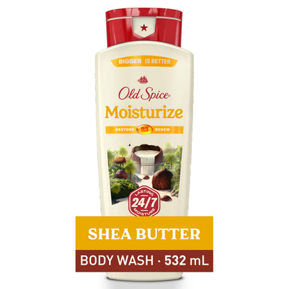 Old Spice Men's Body Wash Moisturize with Shea Butter, 24/7 Moisturization, Gentle on Skin, 2.12 L Total (4 Count of 532 mL Each) Old Spice