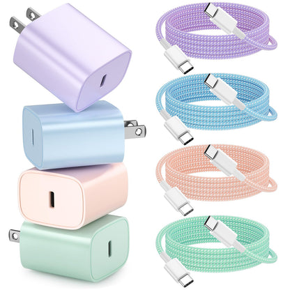 4 Pack USB C Charger for iPhone 16 15 Charger Fast Charging, 20W USB C Fast Charger Block with 6FT USB C to C Cable for iPhone 16 15 Pro Max/15 Plus/iPad Pro12.9/11,iPad Air,iPad mini Android Phones
