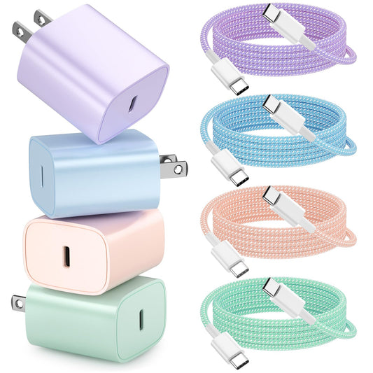 4 Pack USB C Charger for iPhone 16 15 Charger Fast Charging, 20W USB C Fast Charger Block with 6FT USB C to C Cable for iPhone 16 15 Pro Max/15 Plus/iPad Pro12.9/11,iPad Air,iPad mini Android Phones