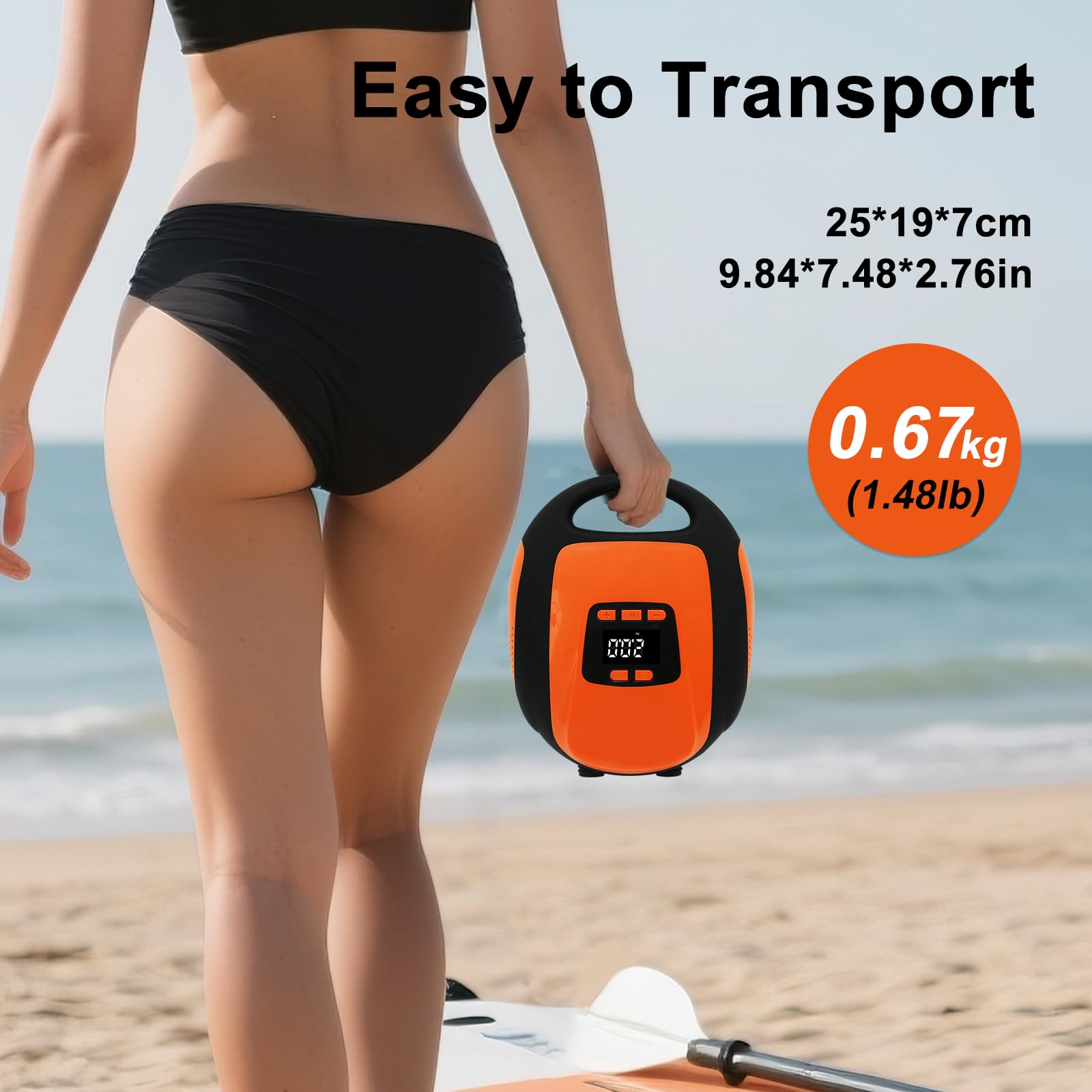 Paddle Board Pump, SUP Electric Air Pump, Portable 20 PSI Air Compressor, Auto-Off Inflation & Deflation Function with 12V DC Car Cigarette Lighter for Paddle Board,Inflatable Sups, Kayaks and Boats