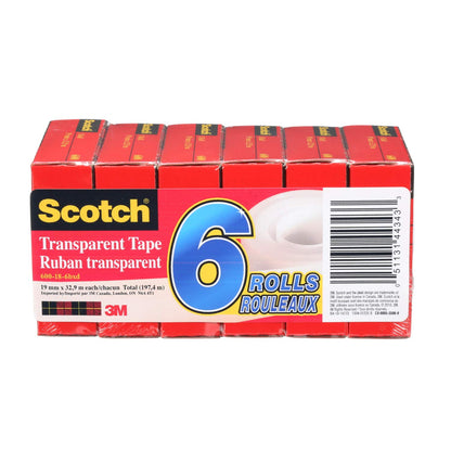Scotch Tape Transparent Tape, 19mm Wide X 32.9M, 6 Rolls Scotch