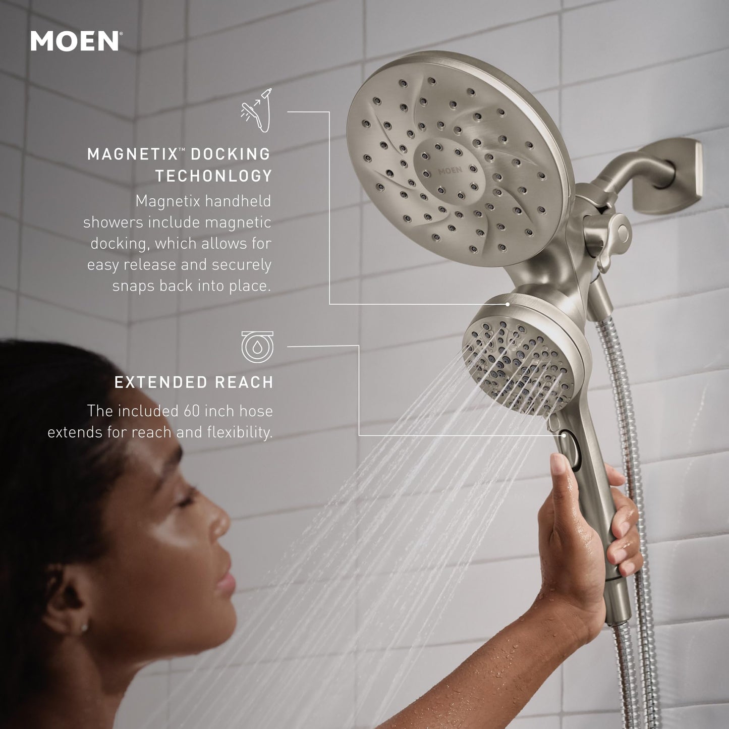 Moen 26009SRN Engage Magnetix Multi-Function Handshower and Rainshower Combo, Spot Resist Brushed Nickel Moen
