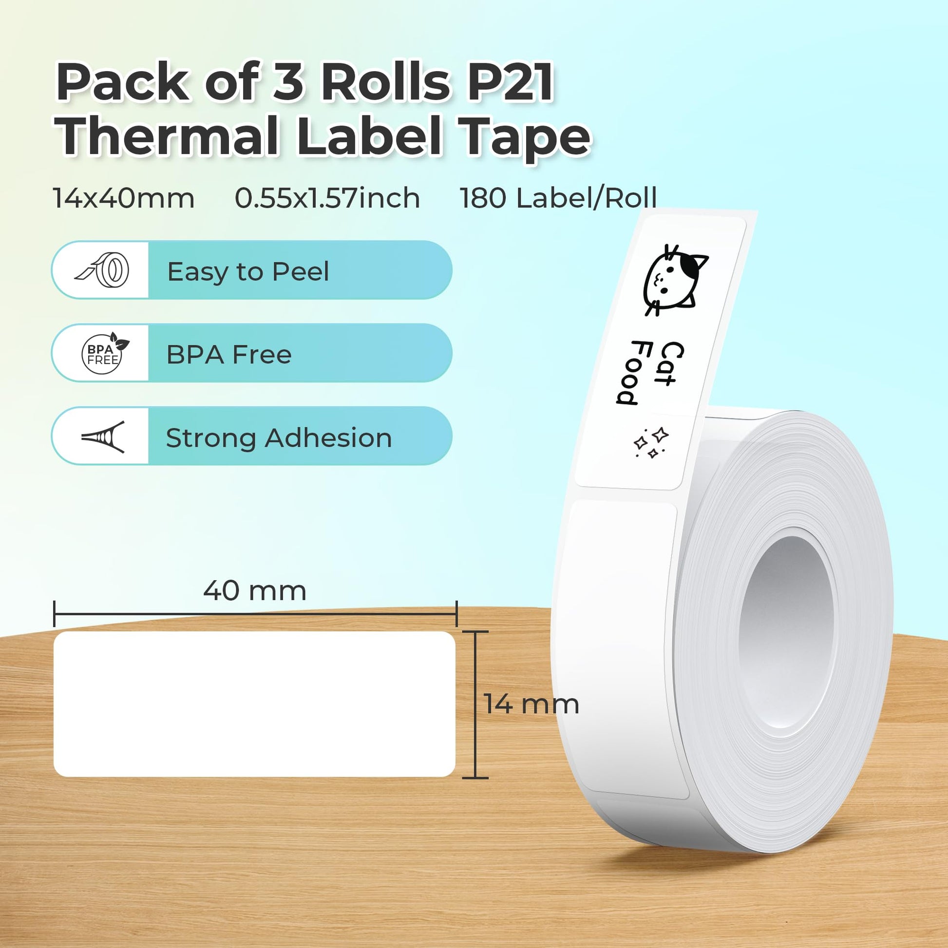 NELKO Genuine P21 Label Tape 14 x 40 mm Label Printing Paper Adhesive Tape Standard Laminated Replacement Multifunctional 180/Roll 3 Rolls - Available at All In One Marketplace Canada