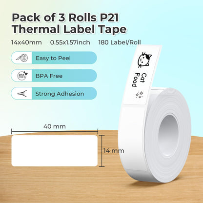 NELKO Genuine P21 Label Tape 14 x 40 mm Label Printing Paper Adhesive Tape Standard Laminated Replacement Multifunctional 180/Roll 3 Rolls - Available at All In One Marketplace Canada