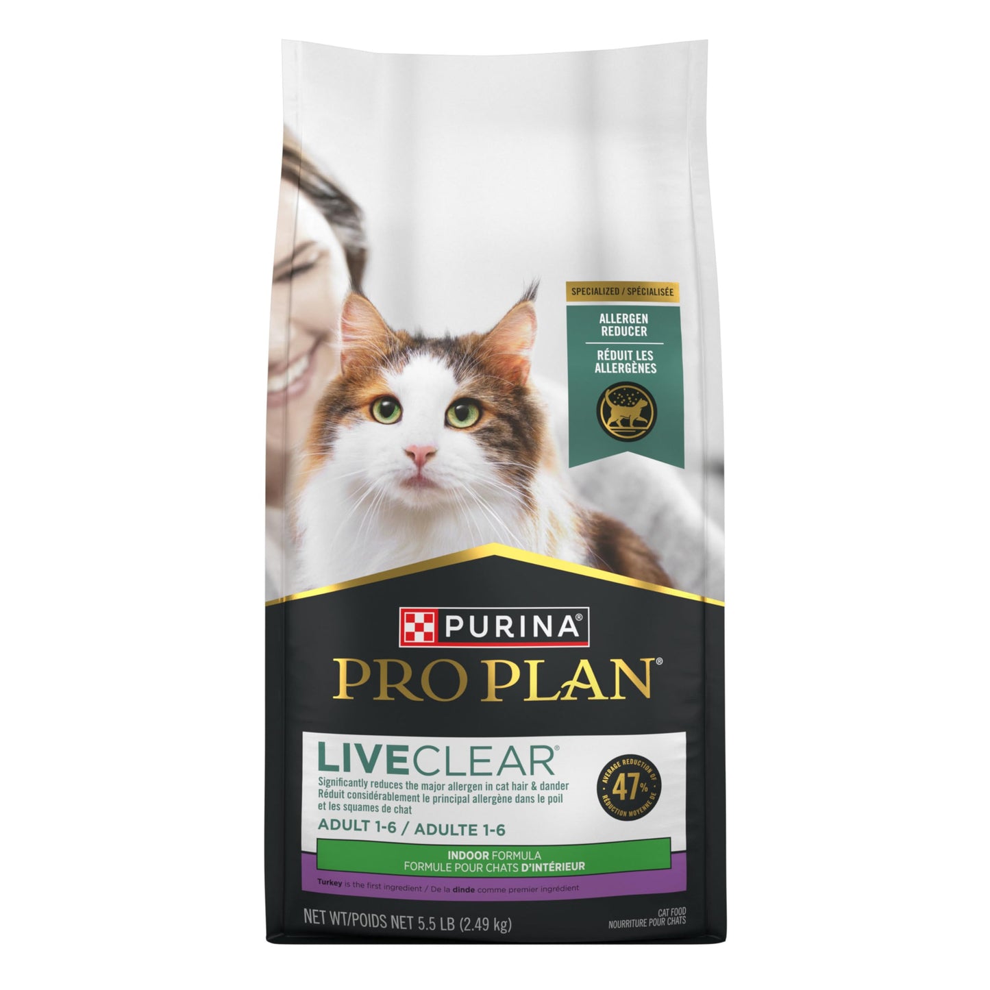 Purina Pro Plan Dry Cat Food, Specialized LiveClear Indoor Turkey & Rice - 2.49 kg Bag (1 Pack) Pro Plan