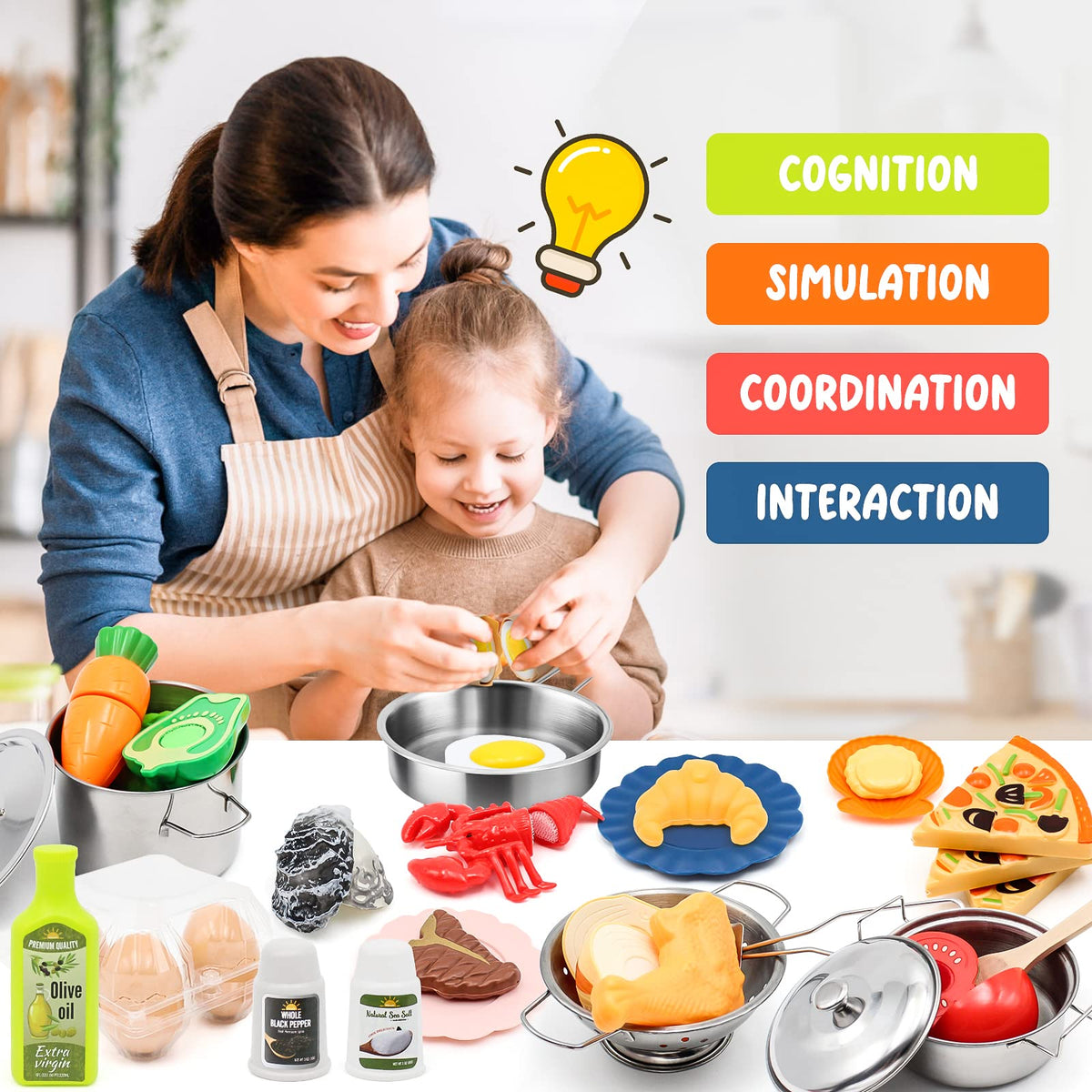 Kids Pretend Play Kitchen Accessories Set, 38pc Play Pots Pans Set for Kids 🍁 All In One Marketplace Canada