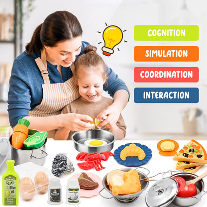 Kids Pretend Play Kitchen Accessories Set, 38pc Play Pots Pans Set for Kids 🍁 All In One Marketplace Canada