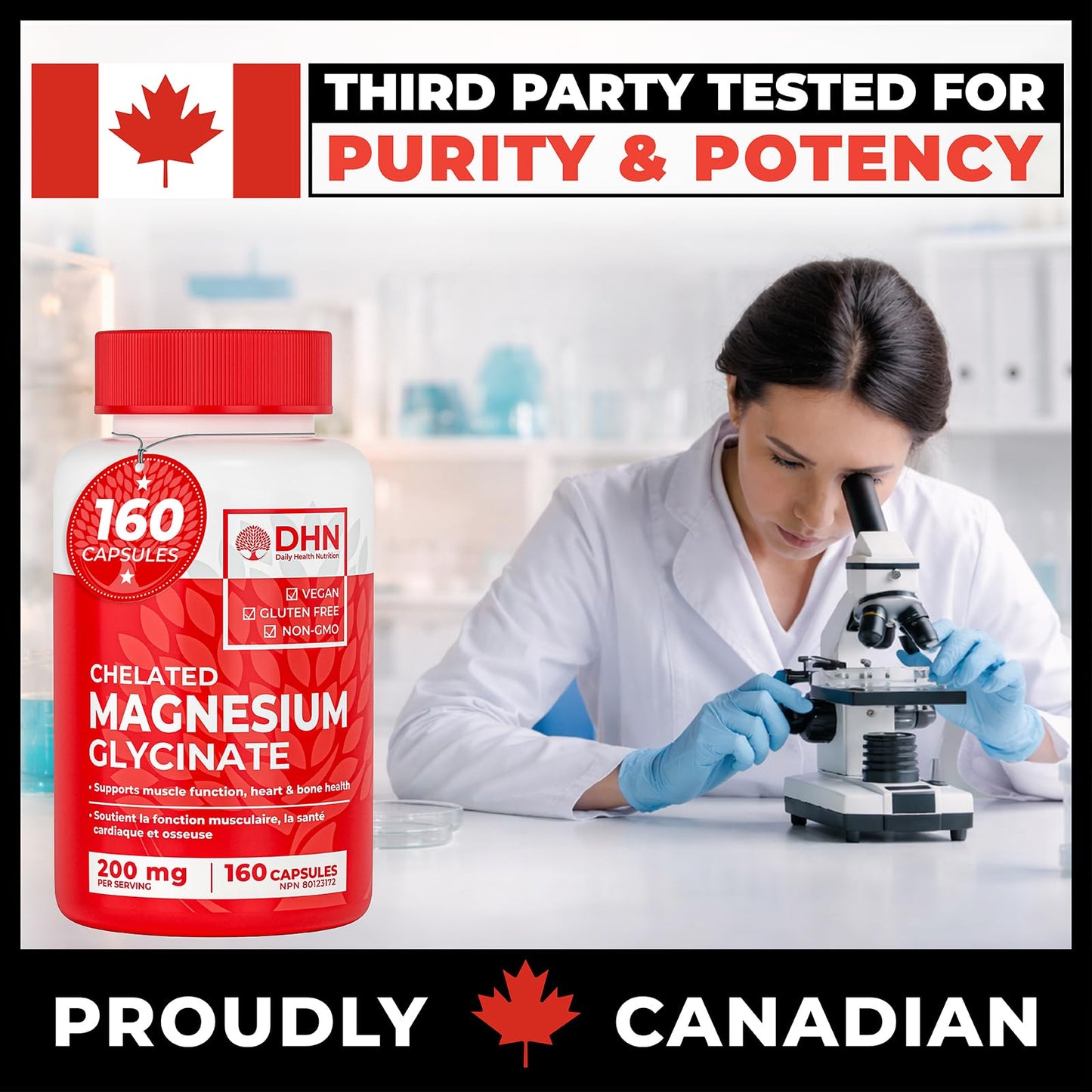 Magnesium Glycinate/Bisglycinate | Supports Sleep, Relaxation, Energy Metabolism & Muscle Function | Chelated | 200mg Elemental Magnesium | Stomach Friendly | Canadian Made, Quality Assured - Available at All In One Marketplace Canada