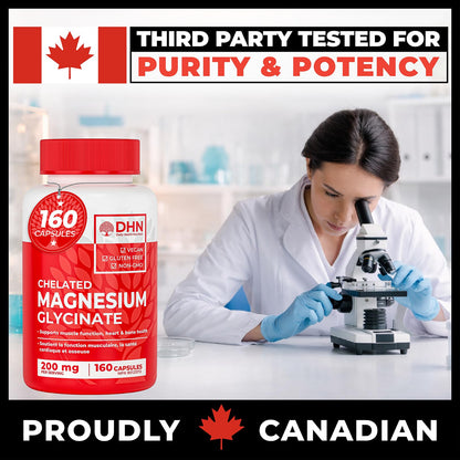 Magnesium Glycinate/Bisglycinate | Supports Sleep, Relaxation, Energy Metabolism & Muscle Function | Chelated | 200mg Elemental Magnesium | Stomach Friendly | Canadian Made, Quality Assured - Available at All In One Marketplace Canada