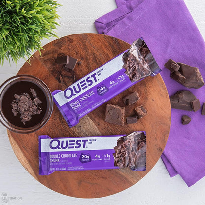 Quest Nutrition Double Chocolate Chunk Protein Bar, High Protein, High Fibre, Low Sugar, Keto Friendly, 20g Protein, 1g Sugar, 12ct Quest
