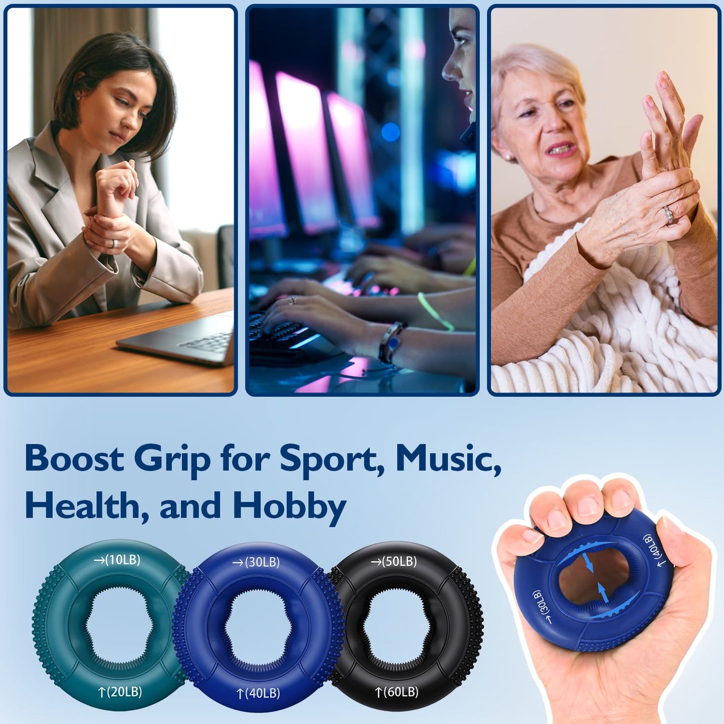 FitBeast Hand Grip Strengthener, Finger Exerciser, Forearm Strengthener Kit - 9 Pack, Targeted Hand & Forearm Strength, Relief & Recovery Kit - Available at All In One Marketplace Canada