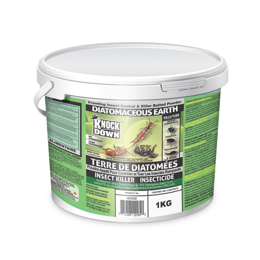 KNOCK DOWN - Diatomaceous Earth Insect Killer, Cockroach, Flea, Ant, Silverfish, Bed Bug Killer for Indoor and Outdoor Use, Food Grade Diatomaceous Earth Powder with Bait, 1kg Pail