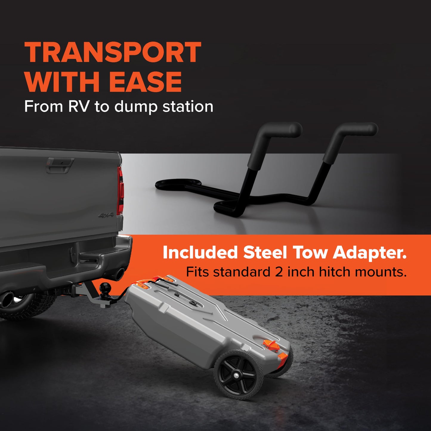 Camco Rhino 21-Gallon Camper/RV Portable Waste Tank - Features Large Heavy-Duty no-Flat Wheels & Low Drain Hole - Includes Removable Steel Tow Adapter, 3' Sewer Hose & More Accessories (39002) 🍁 All In One Marketplace Canada