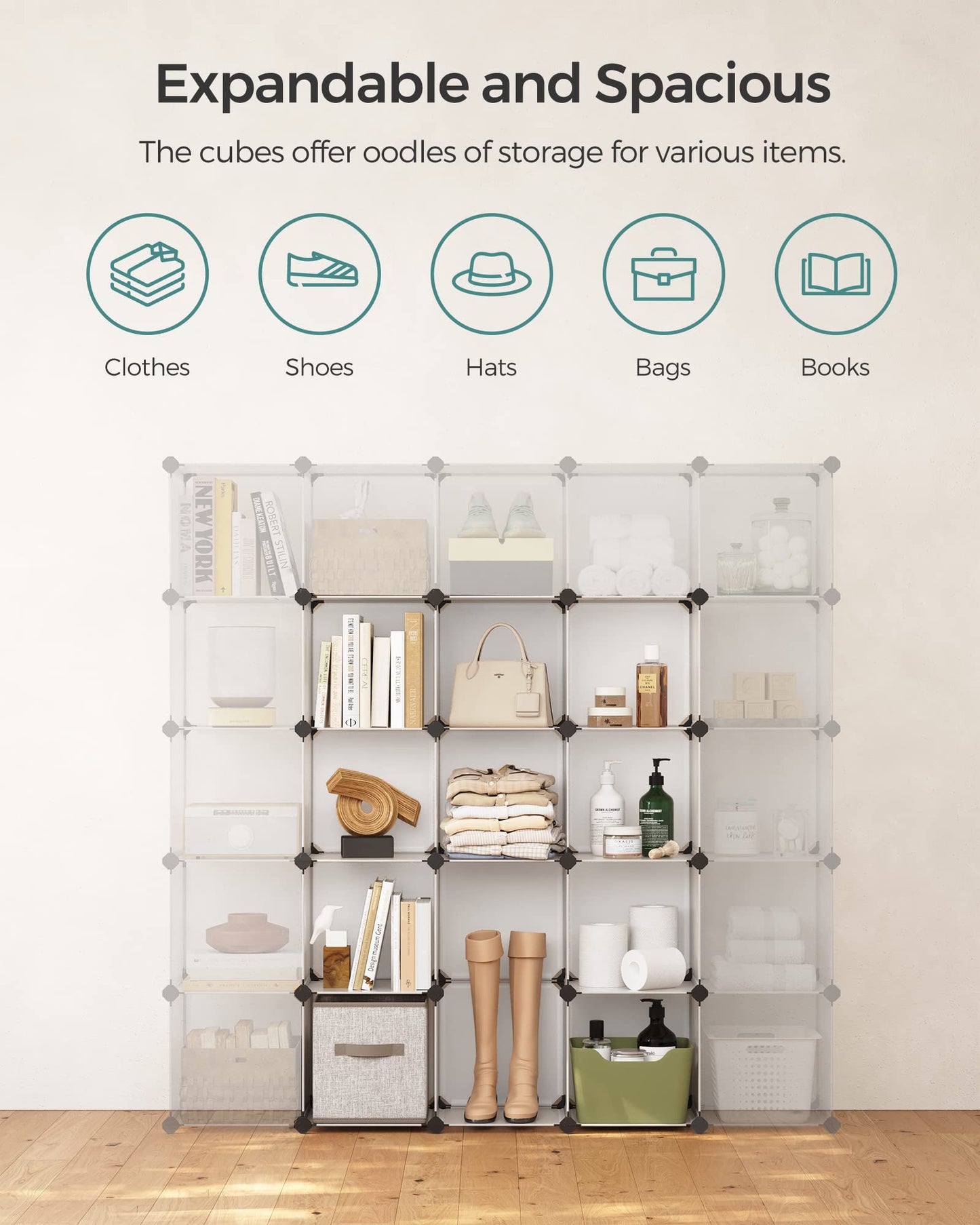 SONGMICS Cube Storage Organizer, 16 Cube Closet Organizers 48.4 x 12.2 x 48.4 Inches, White ULPC44L SONGMICS