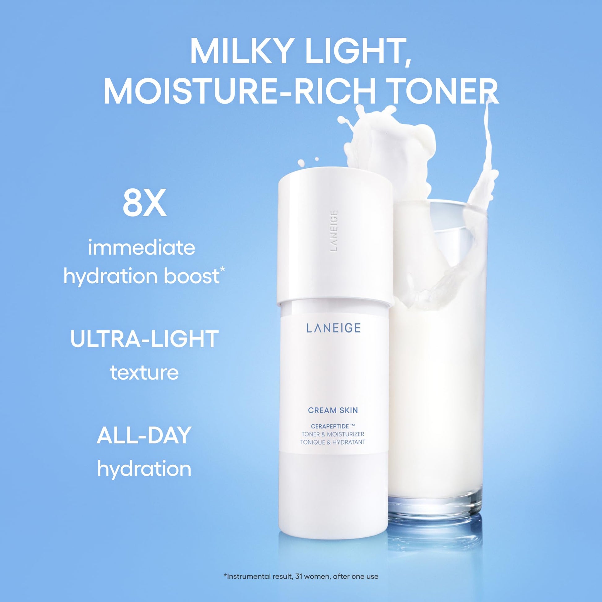 LANEIGE Cream Skin Toner & Moisturizer Mini: Lightweight Refillable Korean Milky Toner with Ceramide & Peptide for Hydration, Firming, & Barrier Support - Available at All In One Marketplace Canada