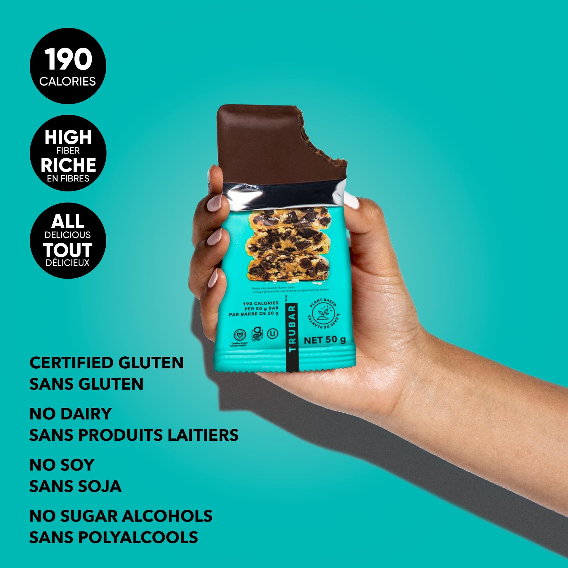 TRUBAR Vegan Protein Bar, Oh Oh Cookie Dough, Gluten Free, Plant Based, High Fiber, Dairy Free, Low Fat, Non GMO, No Sugar Alcohols, 12G Lean Protein, 13G Fiber, Healthy Snack Bars, 12 CT