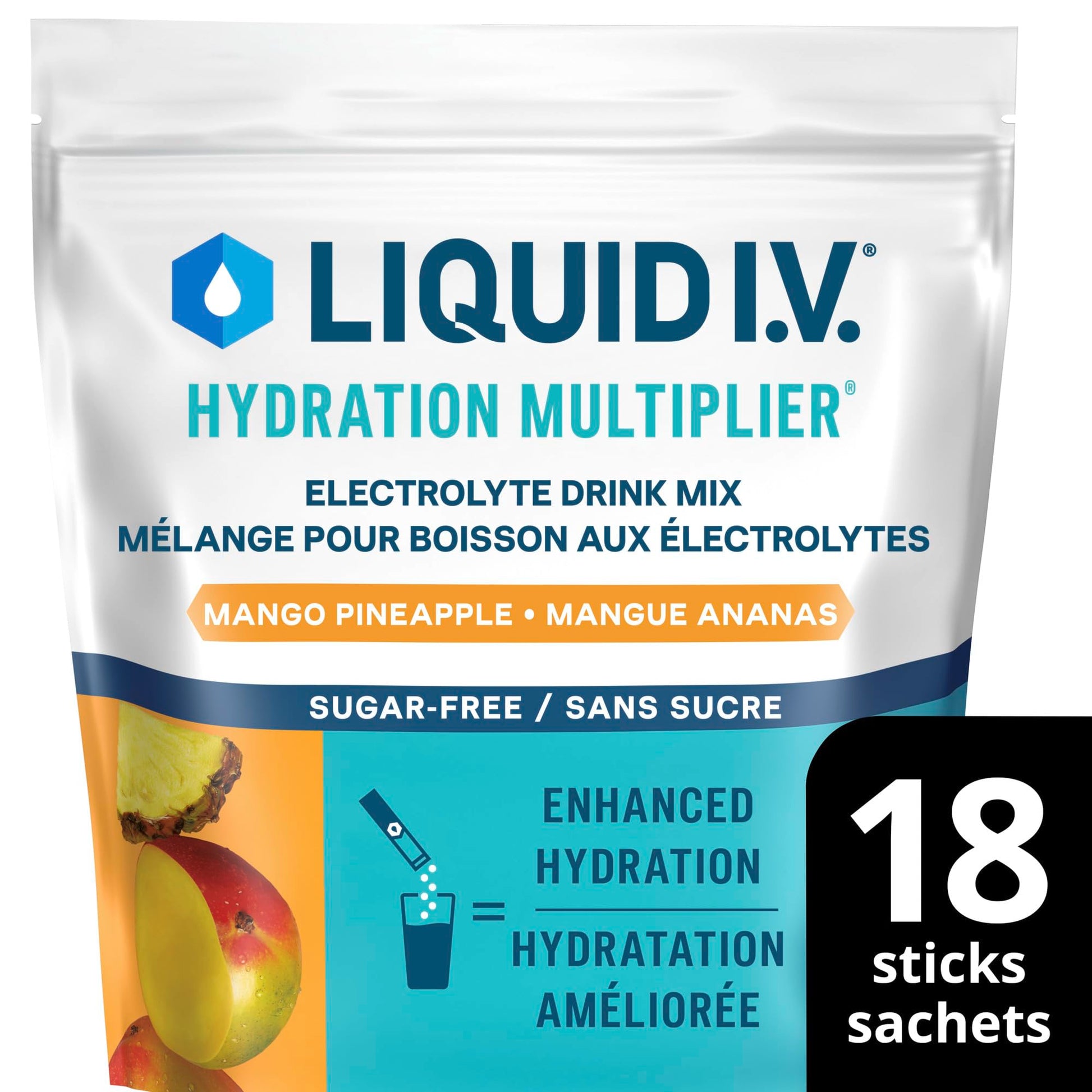 Liquid I.V. - Hydration Multiplier Electrolyte Drink Mix for Everyday - Hydration with Mango Pineapple flavour and Zero Sugar (18 sticks)