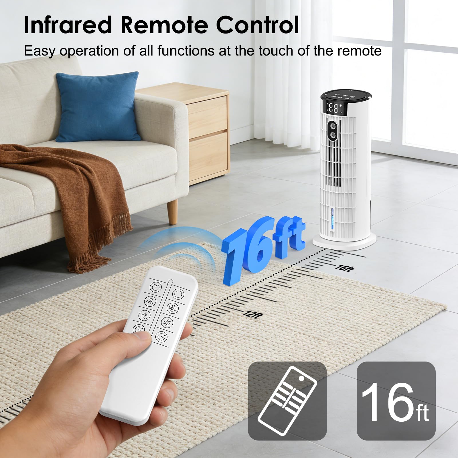Portable Air Conditioner,1000ML Tower Fan with Remote,4-IN-1 Evaporative Air Cooler with 3 Wind Speeds&Turbo Mode,2 Mist,10H Timer,90° Oscillation Portable AC for Home,Office - Available at All In One Marketplace Canada