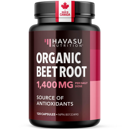 Organic Beetroot Capsules 1400MG | Potent Nitric Oxide for Healthy Blood Flow Support & Energy | 700MG Beetroot Powder Per Capsule | Nitric Oxide Supplements for Men & Women | Made in Canada | 120 Ct