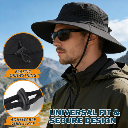 EINSKEY Sun Hat for Men/Women, Waterproof Wide Brim Bucket Hat UV Protection Boonie Hat for Fishing Hiking Garden Beach Black