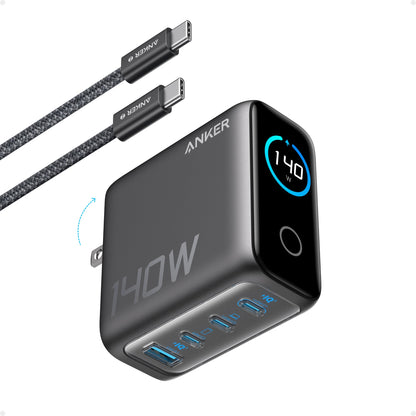 Anker Laptop Charger, 140W MAX USB C Charger, 4-Port Multi-Device Fast Charging, Advanced GaN Power Adapter, Intuitive Touch Controls, for MacBook, iPhone 17/16 Series, Samsung Galaxy, Pixel, and More - Available at All In One Marketplace Canada