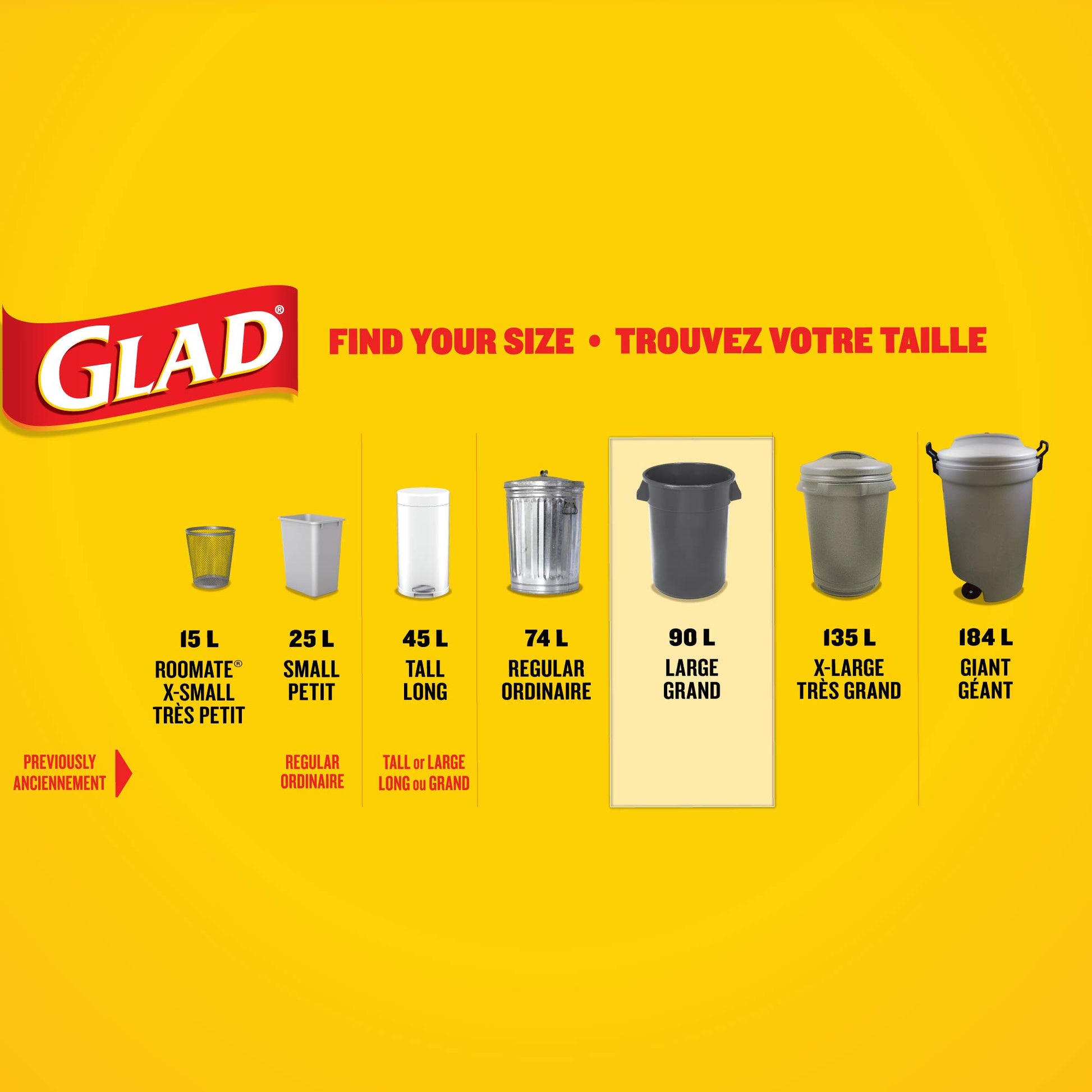 Glad Black Garbage Bags - Large 90 Litres - ForceFlex Drawstring, 60 Trash Bags, Made in Canada of Global Components