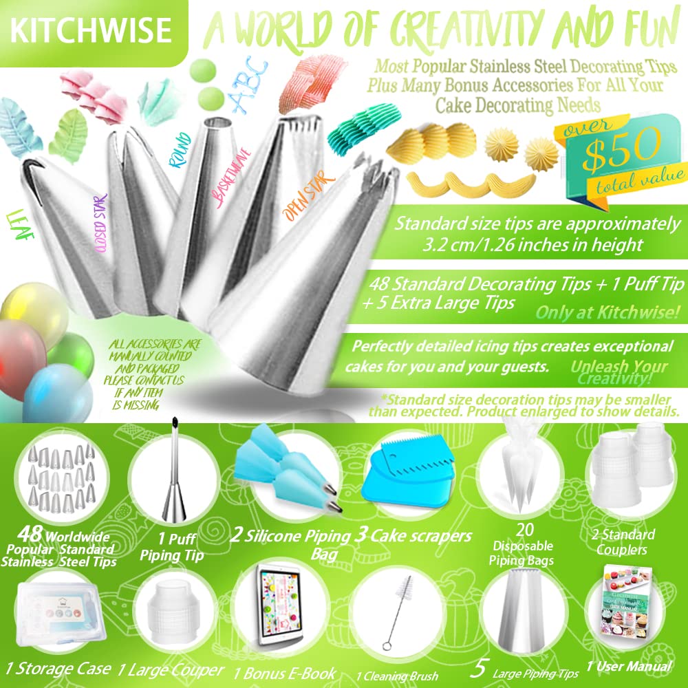 Cake Decorating Supplies Kit Tips 83 Pieces, 48 Stainless Steel Icing Tip Set, 2 Reusable Coupler and 20 Pastry Bags 🍁 All In One Marketplace Canada