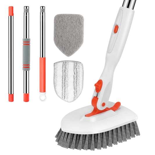Setsail Floor Scrub Brush, 3-In-1 Tile Tub Floor Scrubber with 52-inch Adjustable Long Handle Shower Cleaner Brush and 3 Detachable Replacement Brush Heads for Cleaning Bathroom Kitchen Walls Tub Tile - Available at All In One Marketplace Canada
