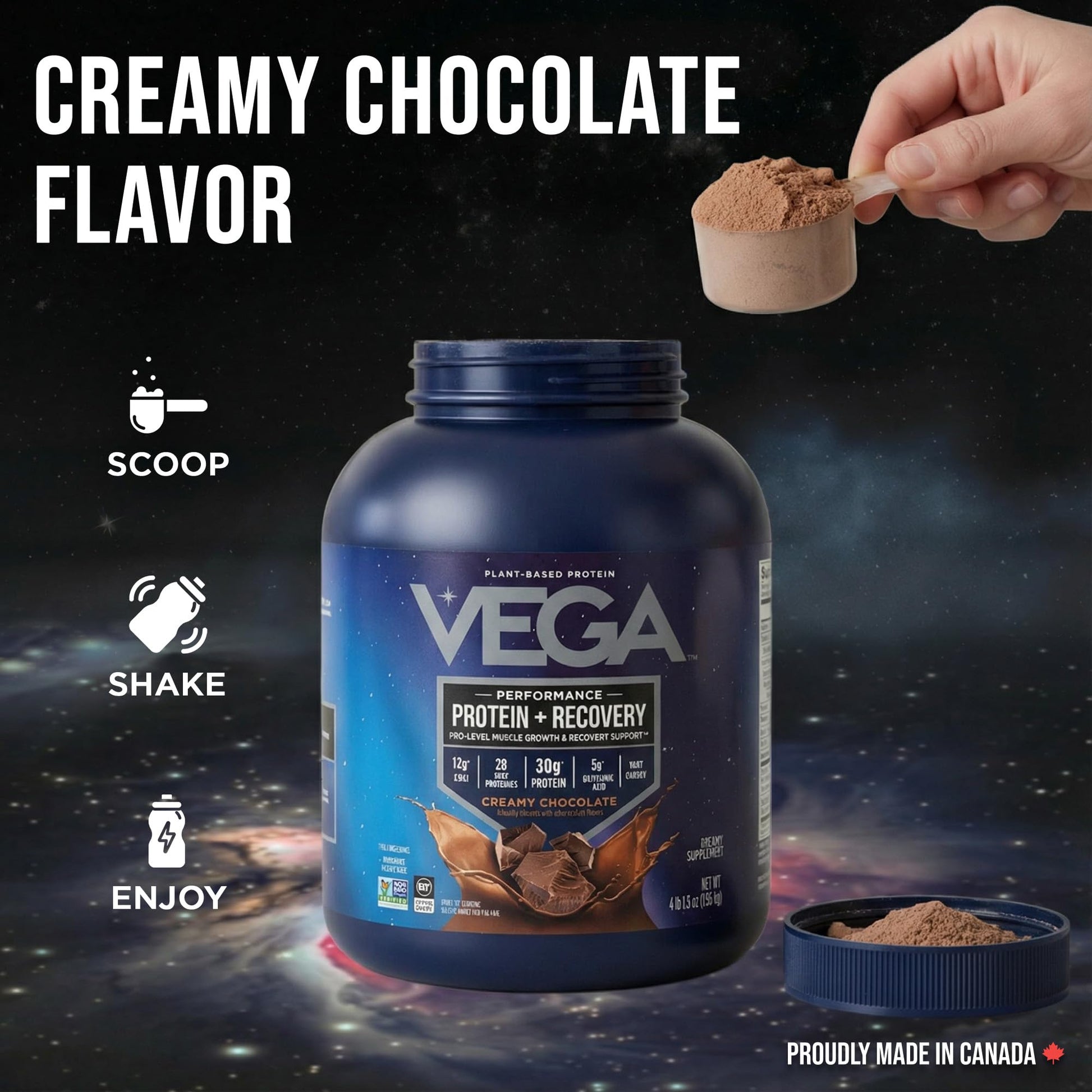 Vega Protein + Recovery, Chocolate – 30g Vegan Protein, Dairy & Gluten Free, Probiotics, NSF Certified, 1.98 kg (45 Servings)