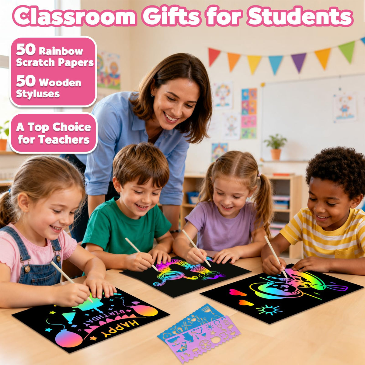 ZMLM 100PCS Rainbow Scratch Paper Art Gifts, Arts and Crafts for Kids Toys 🍁 All In One Marketplace Canada