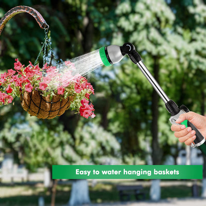 RESTMO Metal Watering Wand, Heavy Duty Garden Hose Wand with 180° Swivel Ratcheting Head, 16-Inch Hose Nozzle Sprayer with 7 Spray Patterns and Flow Control, Ideal to Water Hanging Baskets and Shrubs - Available at All In One Marketplace Canada