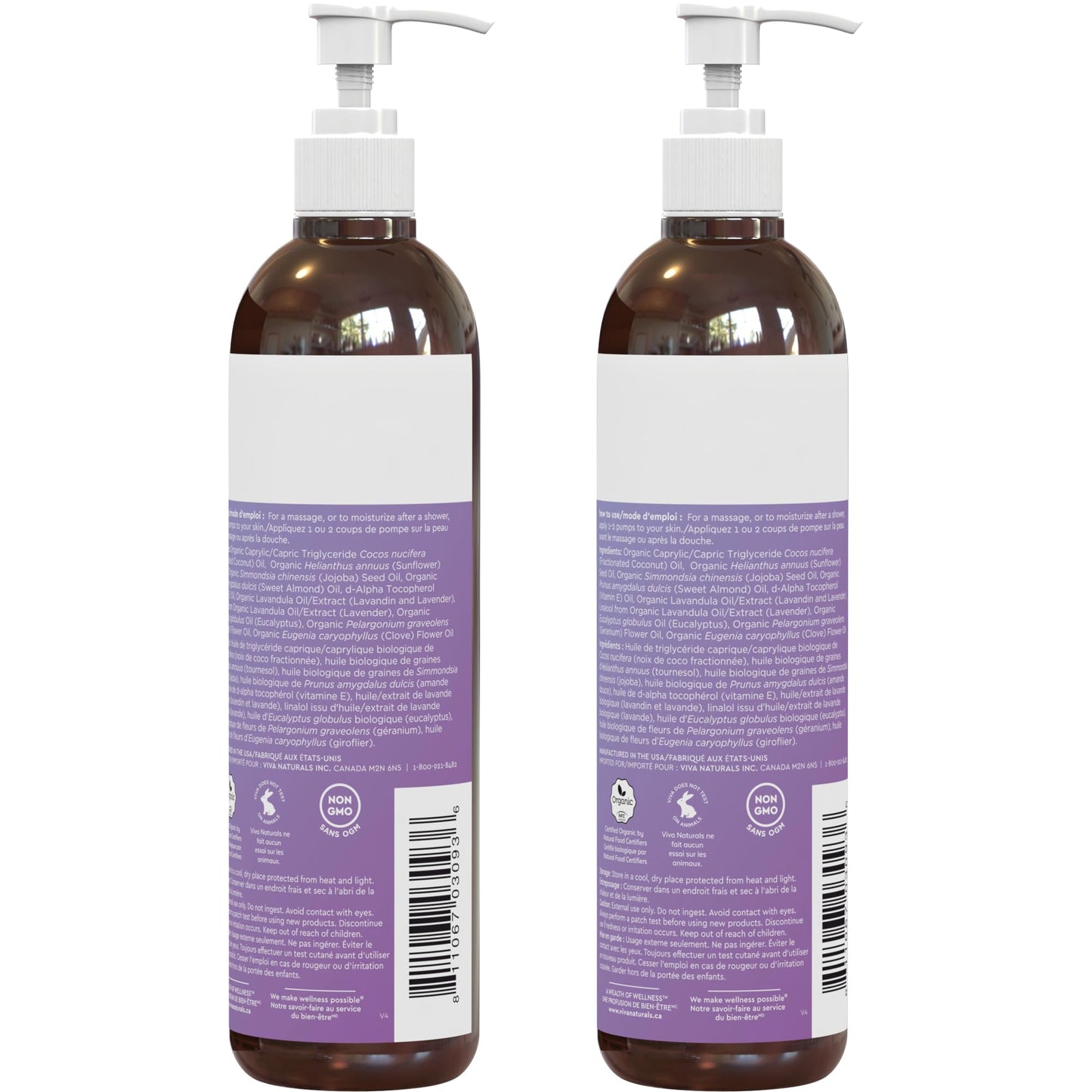 Viva Naturals Organic Massage Oil Scented (8 fl. oz.) - Non-Greasy Relaxation Scented Massage Oil with Mess-Free Pump, Moisturizing Proprietary Lavender Blend Body Oil, Non-GMO and Certified Organic, 237 mL 🍁 All In One Marketplace Canada