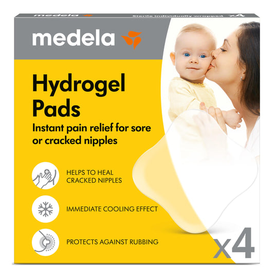 Medela Hydrogel Pads, Instant Pain Relief for Cracked or Sore Nipples from Breastfeeding and Pumping, Cooling Moisture Supports Natural Healing, Pack of 4 - Available at All In One Marketplace Canada