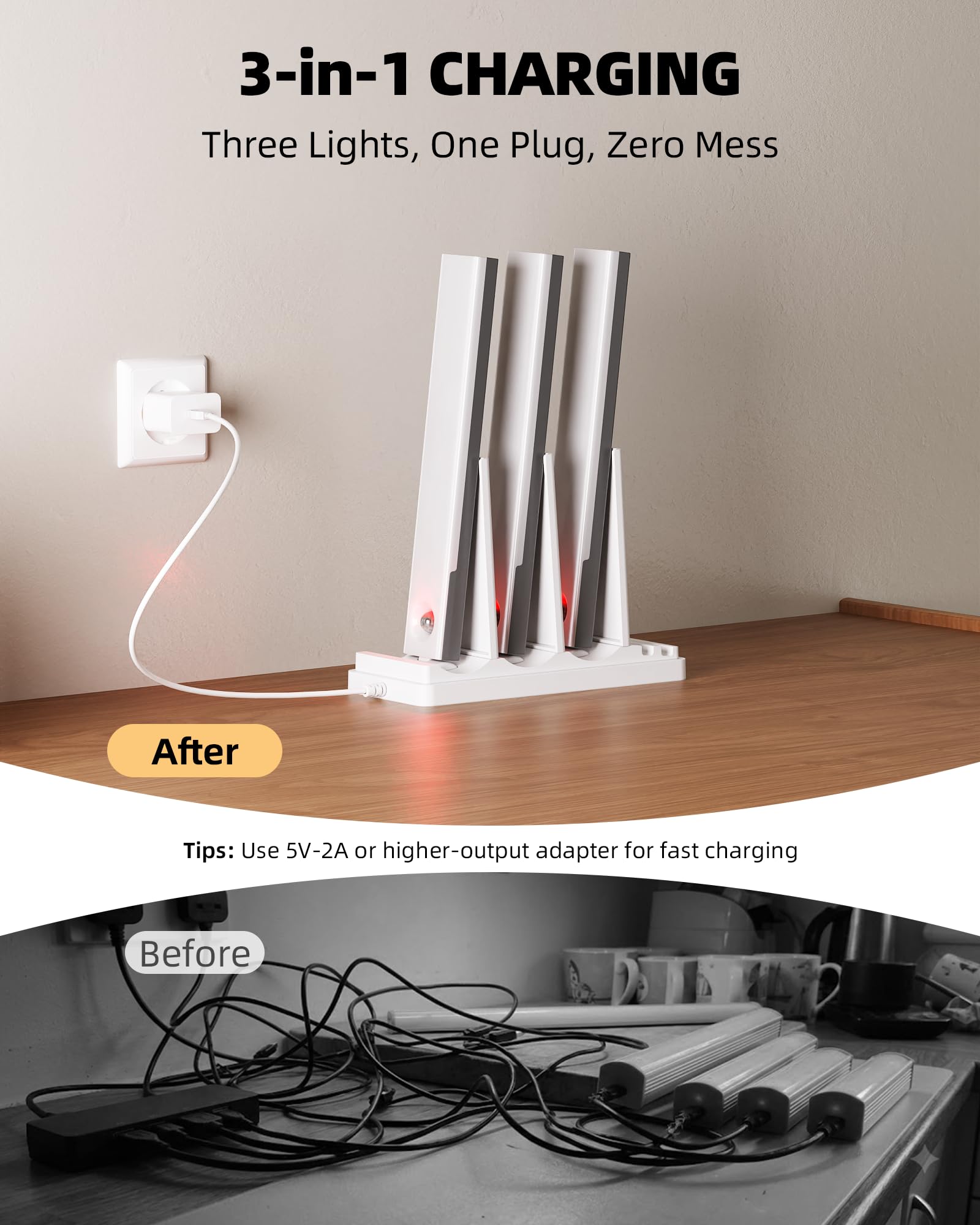 EZVALO 6-Pack Under Cabinet Lighting with Charging Station, Rechargeable Motion Sensor Lights, 3 Color Temps, Dimmable 62 LED Wireless Motion Activated Cabinet Lights with Remote for Kitchen,Pantry - Available at All In One Marketplace Canada