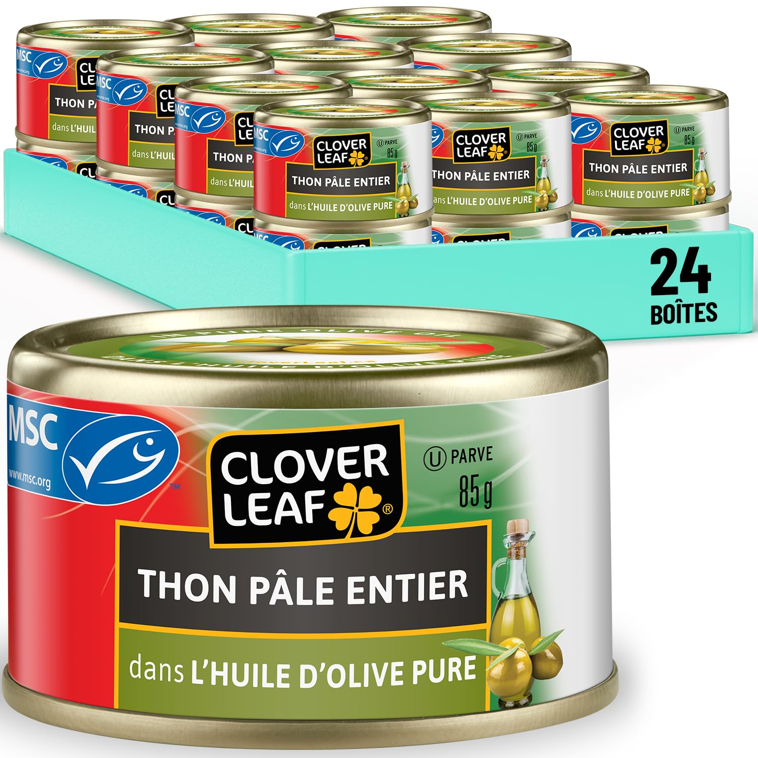 Clover Leaf Solid Light Tuna in Pure Olive Oil – 15g Protein Per Serving – Wild Caught, No Preservatives – 85g Can (24-Pack)