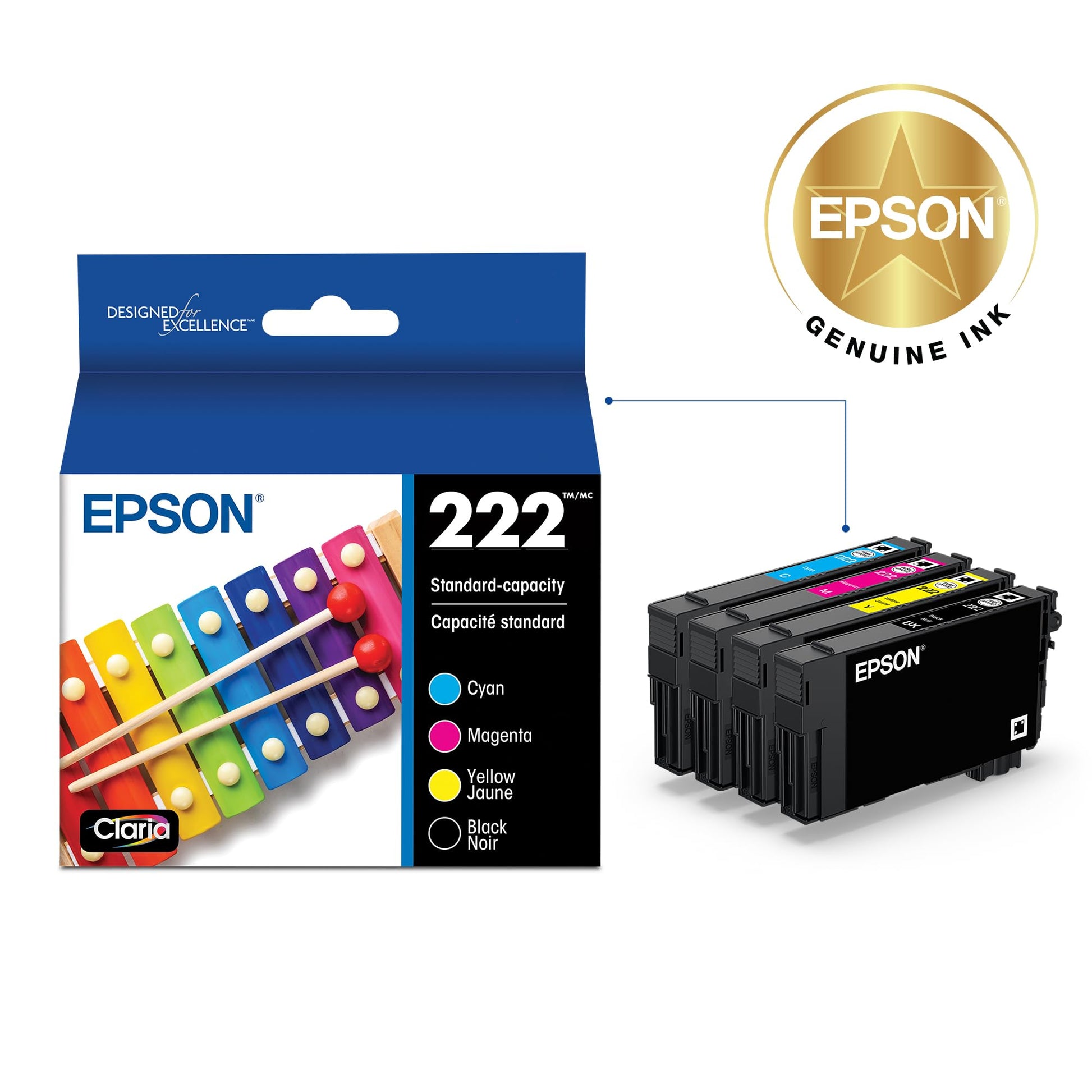 Epson 222 Genuine Ink Cartridge Black and Color Combo Pack T222120-BCS Epson