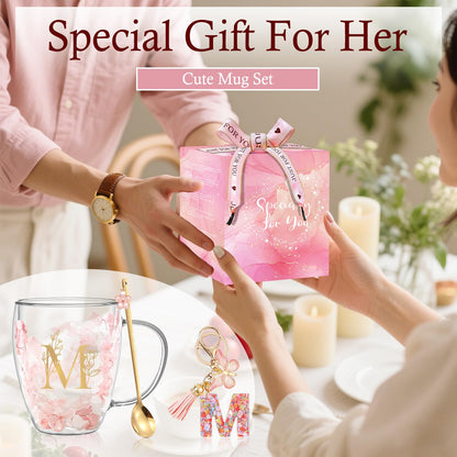 Personalized Gifts for Women Flower Glass Coffee Mug Initial Tea Cup Monogrammed Customized Bridesmaid Bride Wedding Graduation Gifts Valentine Mother's Day for Mom Sister Birthday Christmas Gifts (M) 🍁 All In One Marketplace Canada