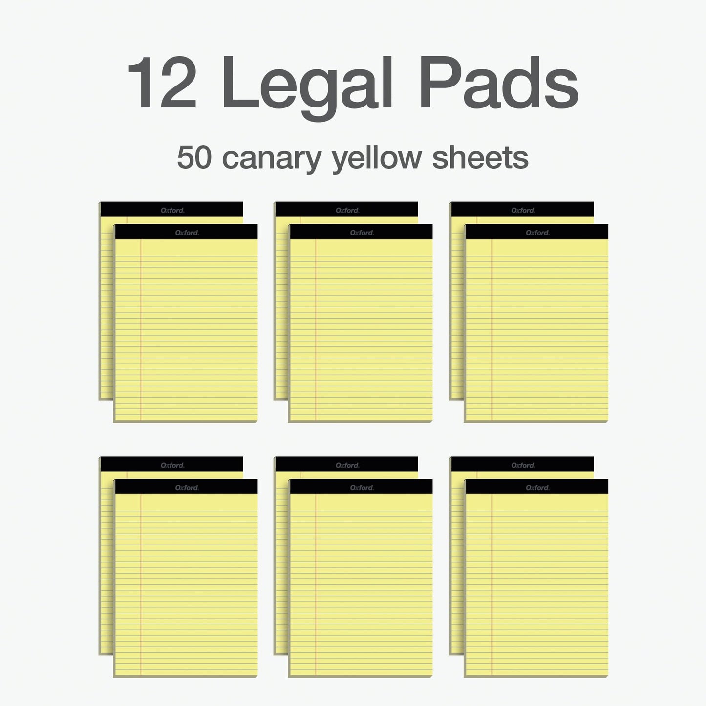Oxford Legal Pads, 8.5 x 11 Inch, Wide Ruled, Yellow Paper, 50 Sheets per Pad, 12-Pack Notepads for School, Office, Lists, and Note Taking, Letter Size, Double-Sided Writing Pages Oxford