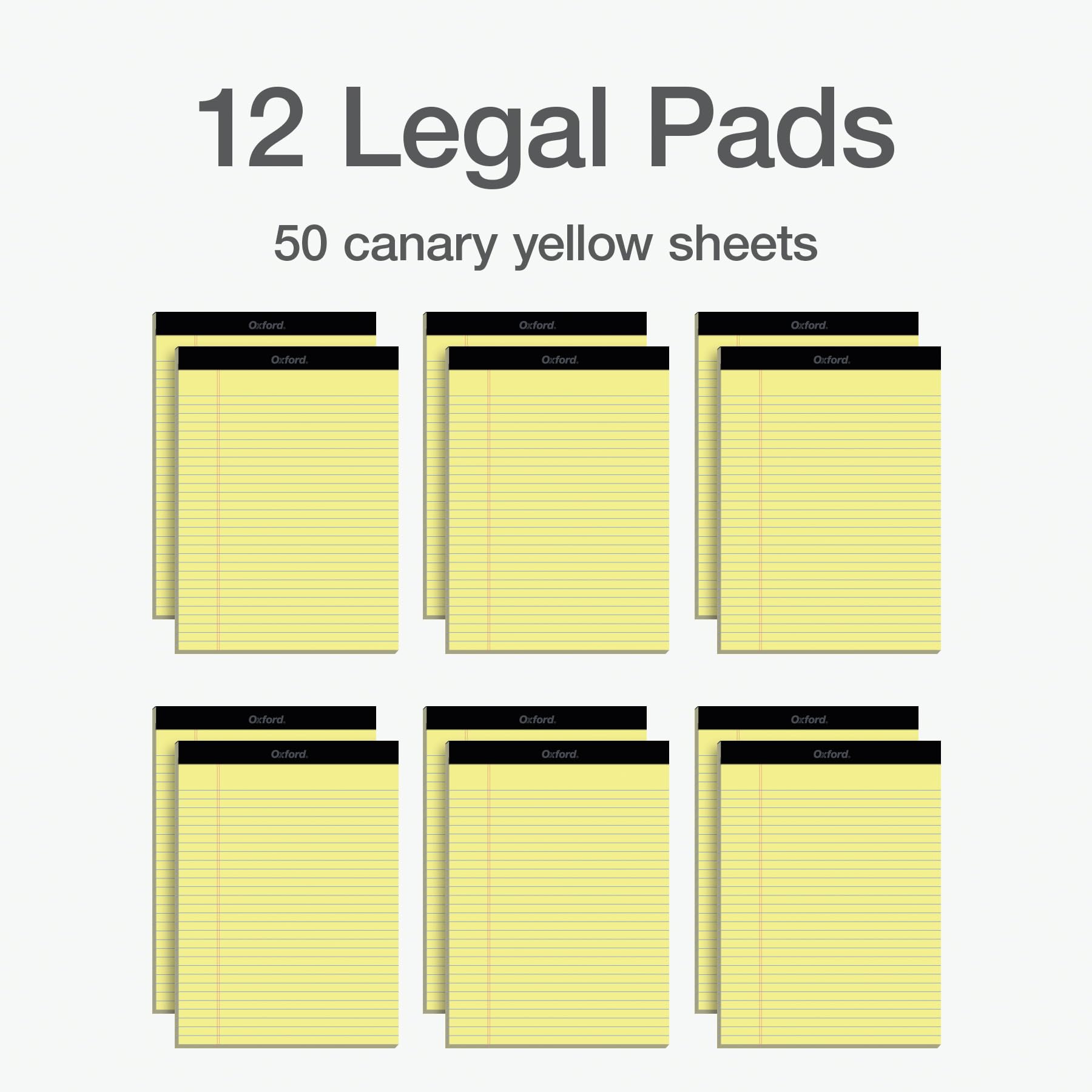 Oxford Legal Pads, 8.5 x 11 Inch, Wide Ruled, Yellow Paper, 50 Sheets per Pad, 12-Pack Notepads for School, Office, Lists, and Note Taking, Letter Size, Double-Sided Writing Pages Oxford