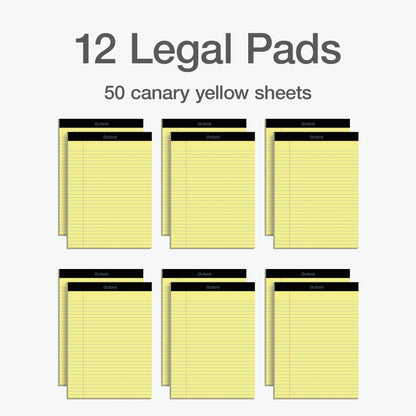 Oxford Legal Pads, 8.5 x 11 Inch, Wide Ruled, Yellow Paper, 50 Sheets per Pad, 12-Pack Notepads for School, Office, Lists, and Note Taking, Letter Size, Double-Sided Writing Pages Oxford