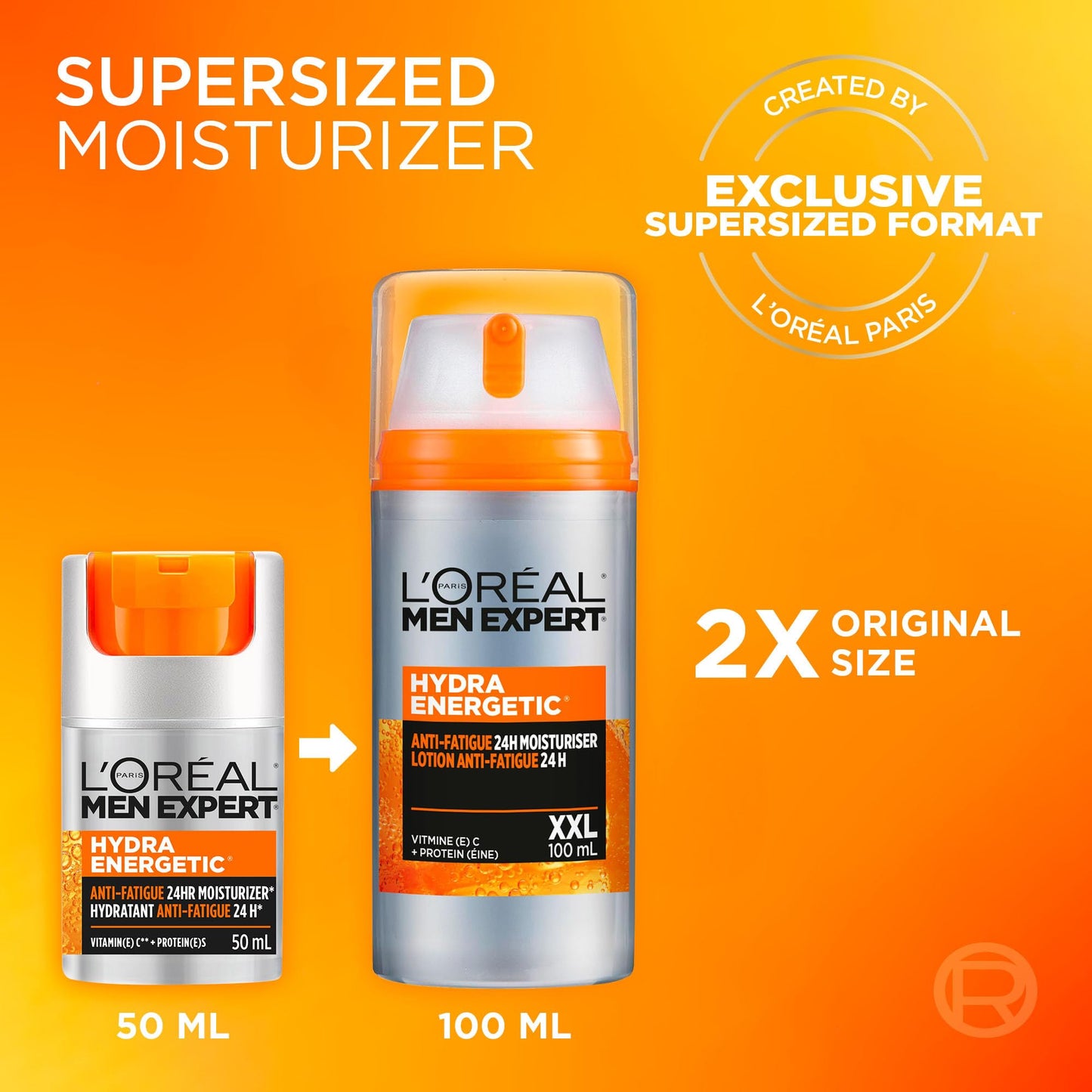 L’Oréal Paris Men Expert Hydra Energetic XXL Anti Fatigue Daily Non Greasy Moisturizer for Men with Vitamin C & Protein, 24HR Hydration, For Dry and Dull Skin, Reduces the Look of Fine Lines, 100ml 🍁 All In One Marketplace Canada