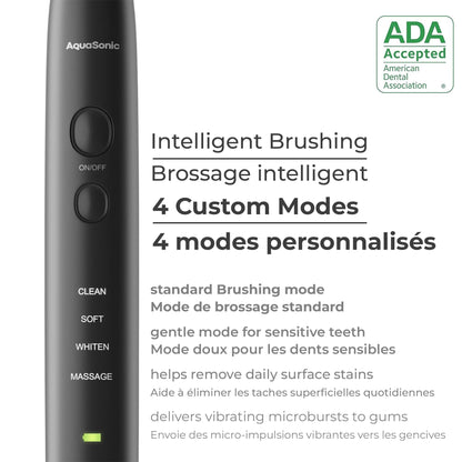 Aquasonic Black Series Ultra Whitening Electric Toothbrush | ADA Accepted Rechargeable Toothbrush, 8 Brush Heads & Travel Case, 40,000 VPM Electric Motor & Wireless Charging - 4 Modes with Smart Timer
