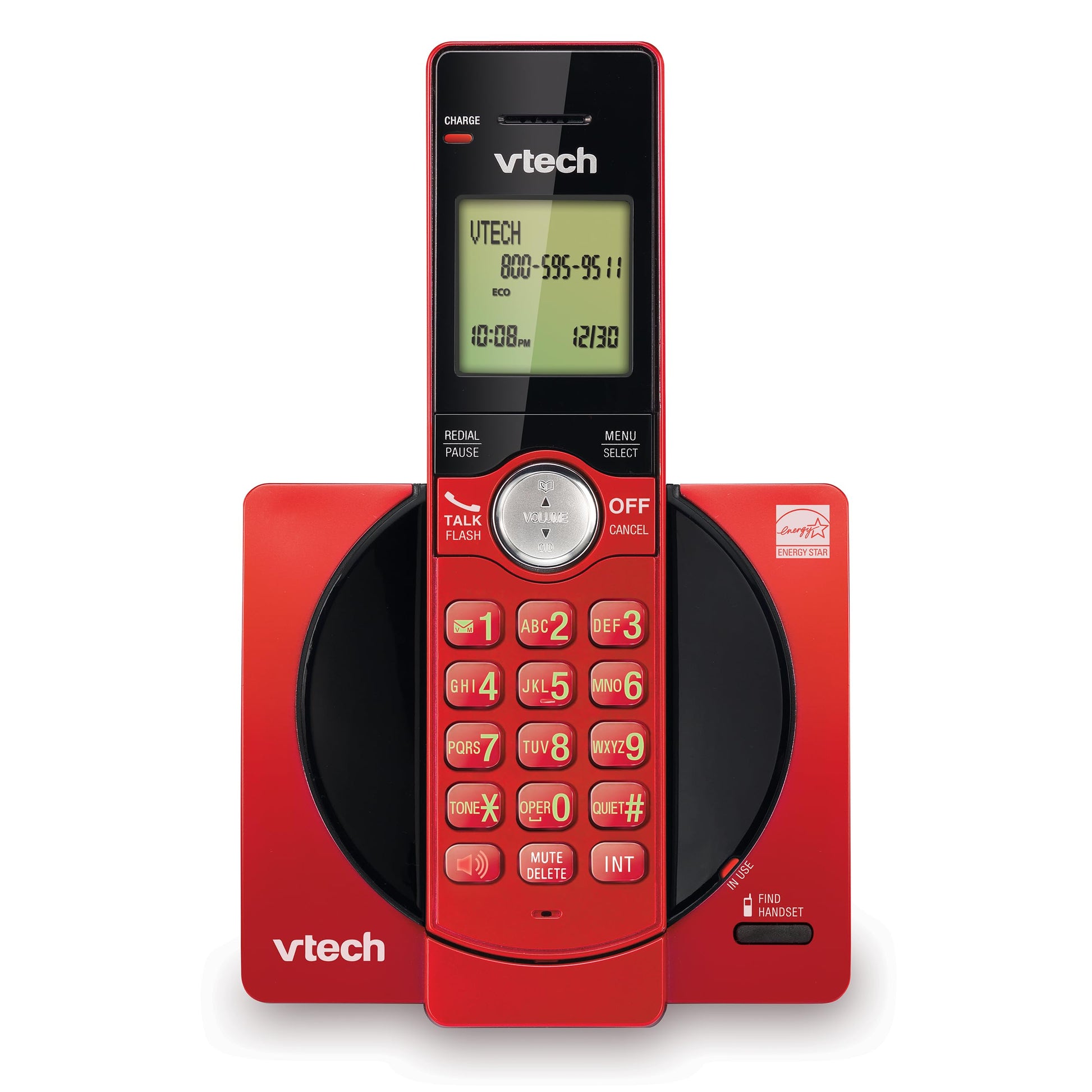 VTech DECT 6.0 Single Handset Cordless Phone with CID, Backlit Keypad and Screen, Full Duplex Handset Speakerphone, and Call Block Red VTech