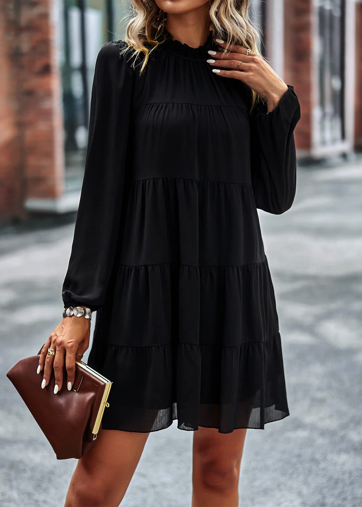 KIRUNDO Women's 2026 Fall Long Sleeve Baby Doll Dresses(Black,L) 🍁 All In One Marketplace Canada